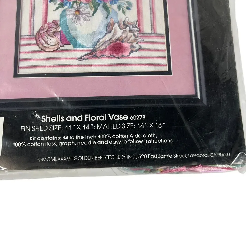 GOLDEN BEE Shells Floral Vase Counted Cross Stitch Kit 60278 Vintage Sealed
